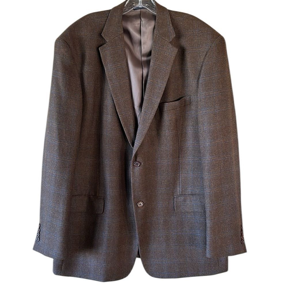 Tommy Hilfiger Mens Brown With Blue Windowpane Sport Coat